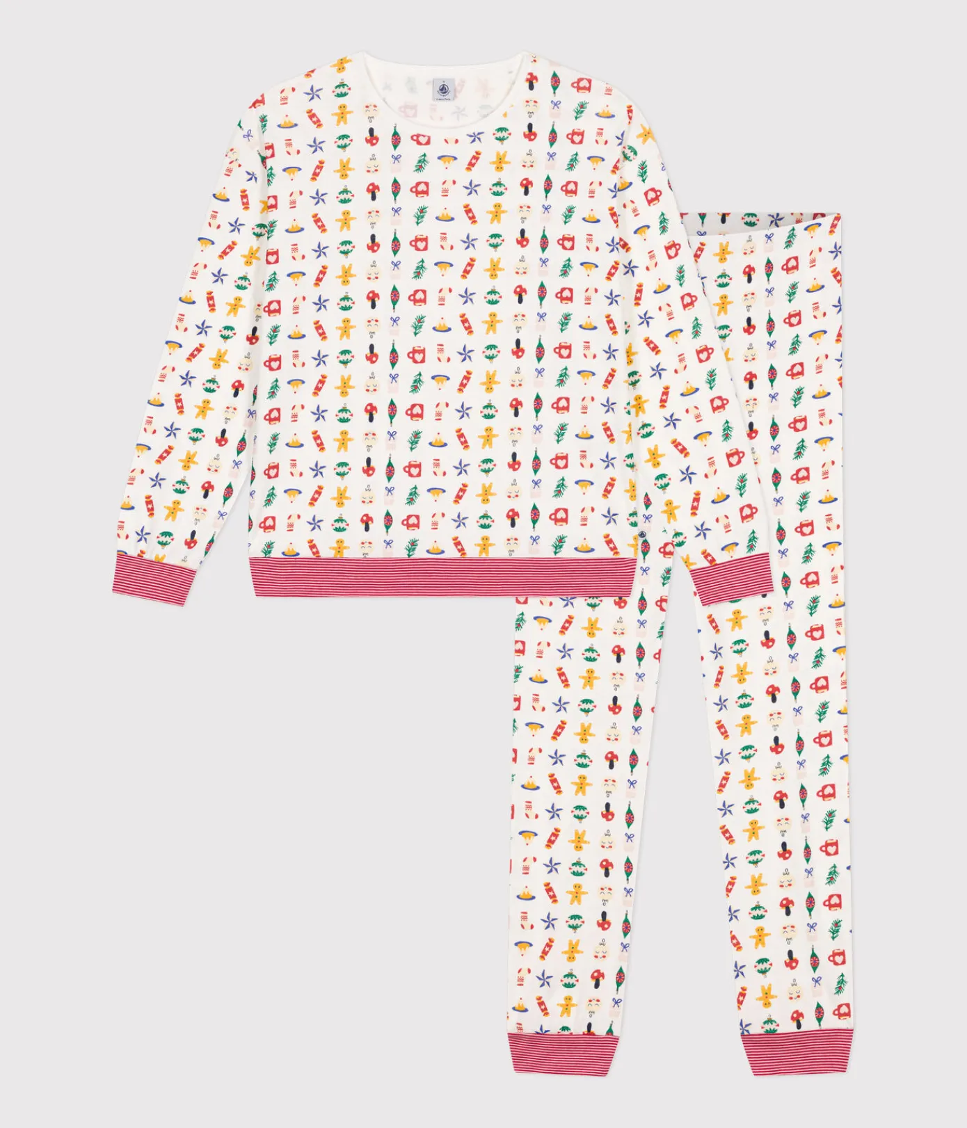 Petit Bateau Homewear|Schlafanzüge, Nachthemden*Pyjama aus Baumwolle mit Weihnachtsmotiven weiss MARSHMALLOW/weiss MULTICO