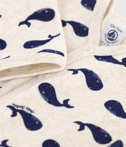 Petit Bateau Schlafanzüge, Strampler*Pyjama aus Samt mit Meereswalen beige MONTELIMAR/blau MEDIEVAL