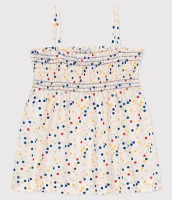 Petit Bateau T-Shirts, Tops, Oberteile*Ärmellose Kinder-Bluse aus Baumwolle mit Punkten für Mädchen weiss MARSHMALLOW/weiss MULTICO
