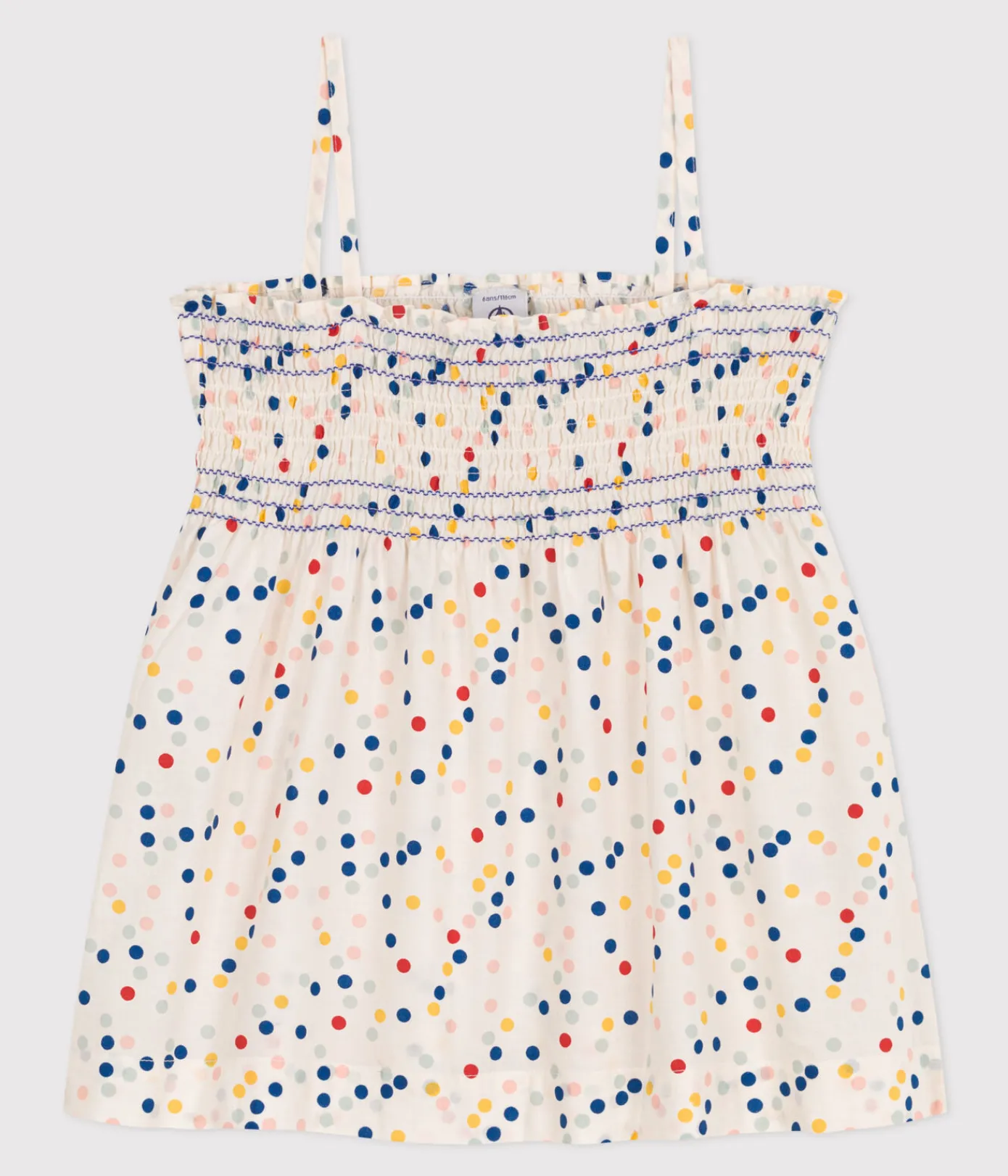 Petit Bateau T-Shirts, Tops, Oberteile*Ärmellose Kinder-Bluse aus Baumwolle mit Punkten für Mädchen weiss MARSHMALLOW/weiss MULTICO