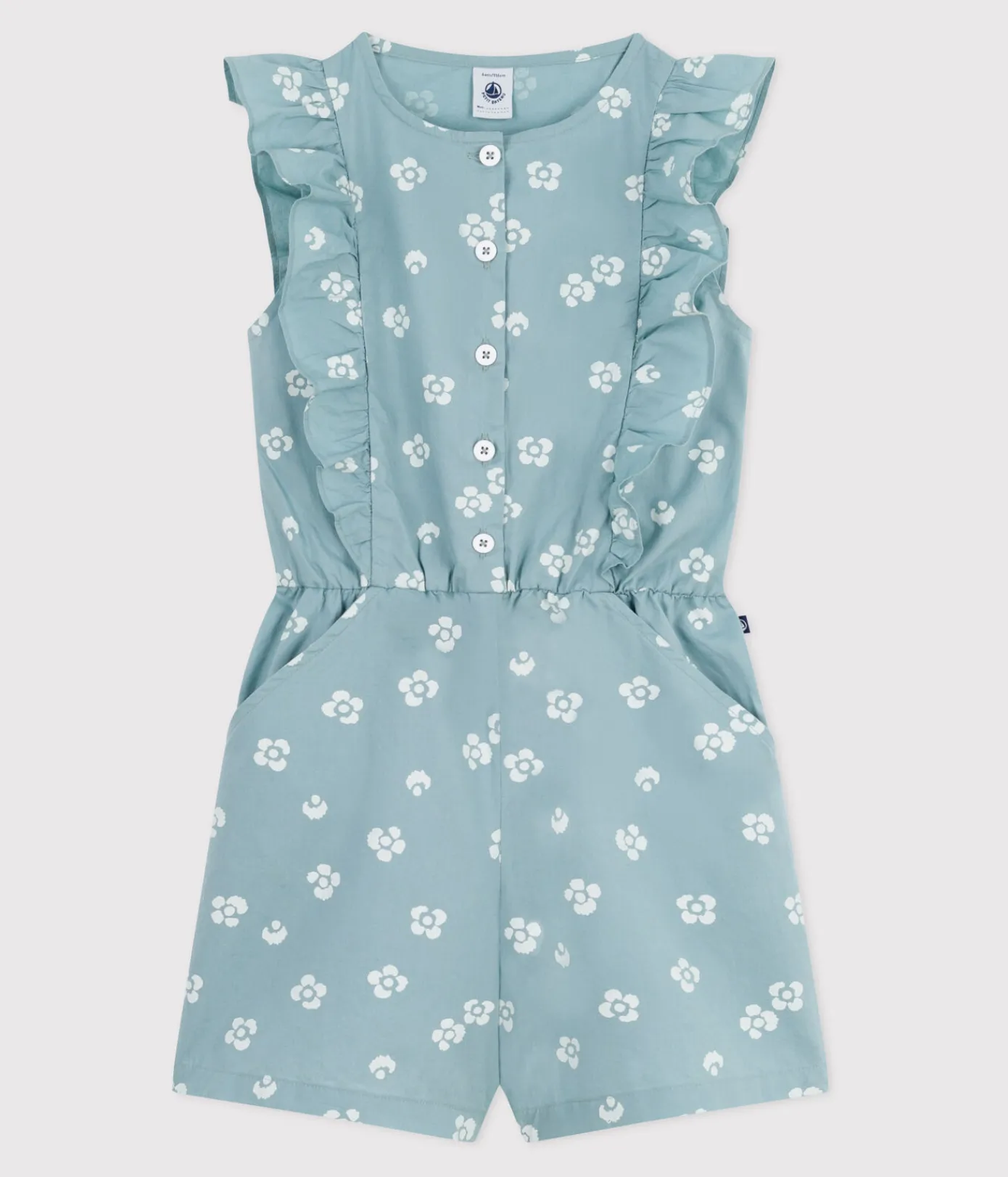 Petit Bateau Shorts, Hosen, Leggings*Ärmelloser Kinder-Overall mit Blumenmuster blau PAUL/weiss MARSHMALLOW