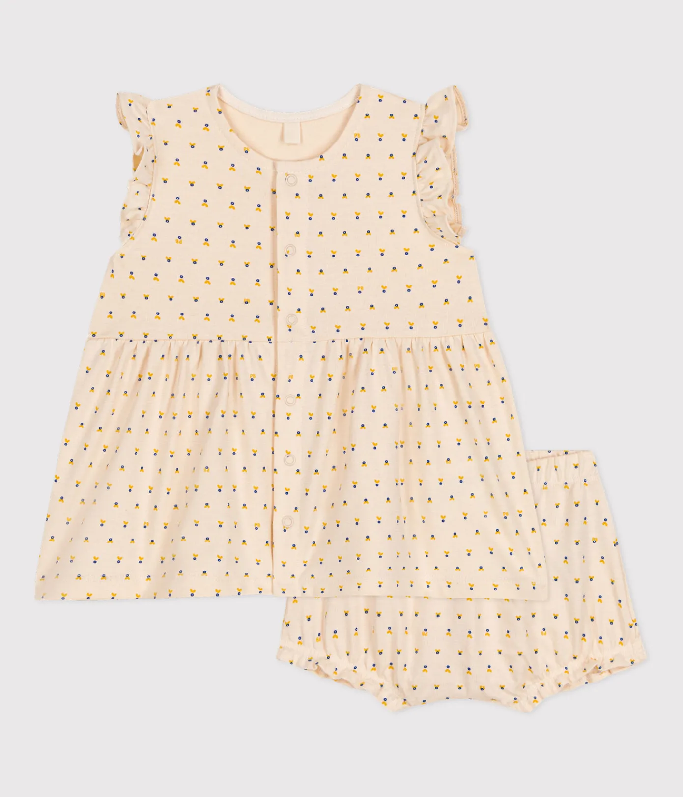 Petit Bateau Kleider|Newborn*Ärmelloses Baby Kleid mit Slip aus leichtem Jersey weiss AVALANCHE/ MULTICO