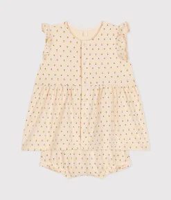 Petit Bateau Kleider|Newborn*Ärmelloses Baby Kleid mit Slip aus leichtem Jersey weiss AVALANCHE/ MULTICO