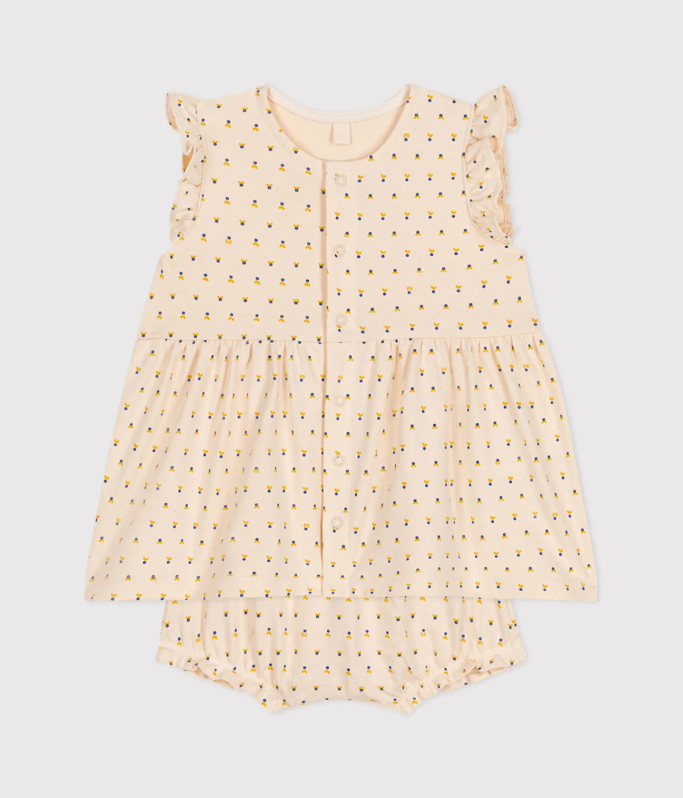 Petit Bateau Kleider|Newborn*Ärmelloses Baby Kleid mit Slip aus leichtem Jersey weiss AVALANCHE/ MULTICO