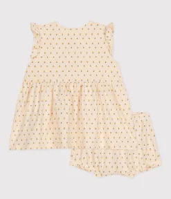 Petit Bateau Kleider|Newborn*Ärmelloses Baby Kleid mit Slip aus leichtem Jersey weiss AVALANCHE/ MULTICO