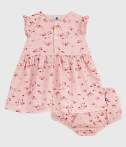 Petit Bateau Kleider*Ärmelloses Baby-Kleid aus Baumwolle mit dazu passendem Bloomer rosa JOLI/weiss MULTICO