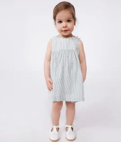 Petit Bateau Kleider*Ärmelloses Baby-Kleid aus Baumwolle mit Streifen weiss MARSHMALLOW/blau BRUT