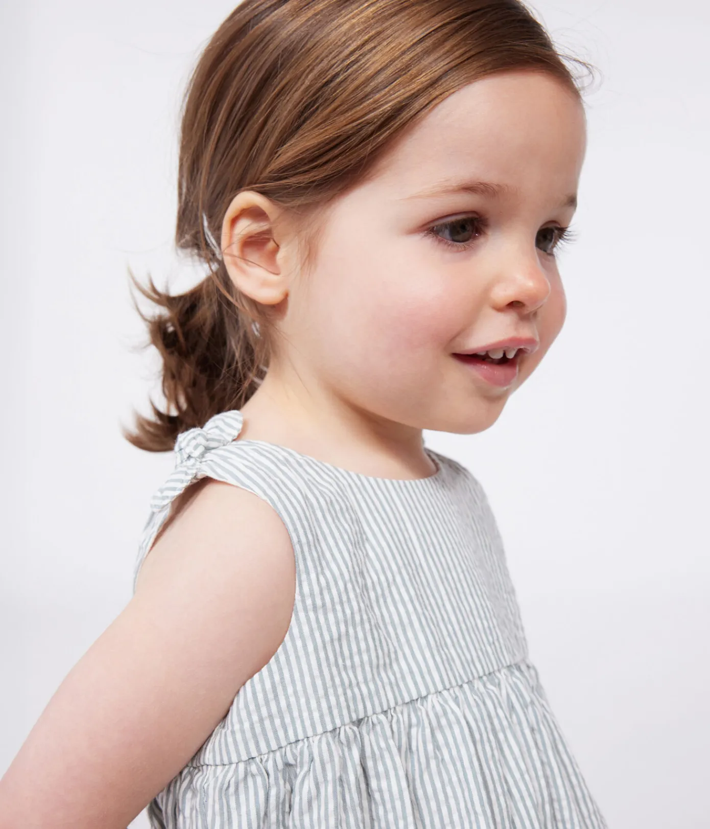 Petit Bateau Kleider*Ärmelloses Baby-Kleid aus Baumwolle mit Streifen weiss MARSHMALLOW/blau BRUT