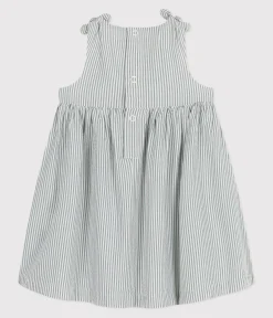 Petit Bateau Kleider*Ärmelloses Baby-Kleid aus Baumwolle mit Streifen weiss MARSHMALLOW/blau BRUT
