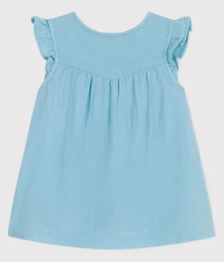 Petit Bateau Kleider*Ärmelloses Baby-Kleid aus einfarbiger Baumwolle blau AQUATIC
