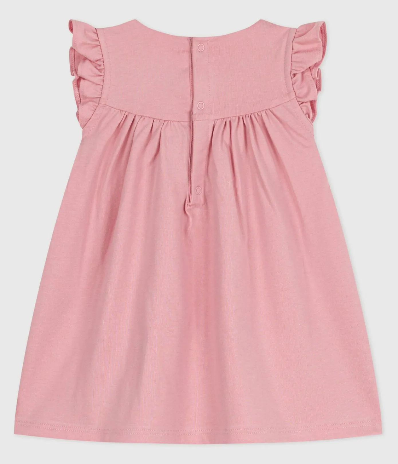 Petit Bateau Kleider*Ärmelloses Baby-Kleid aus einfarbiger Baumwolle mit gestickten Verzierungen am Kragen rosa CHARME