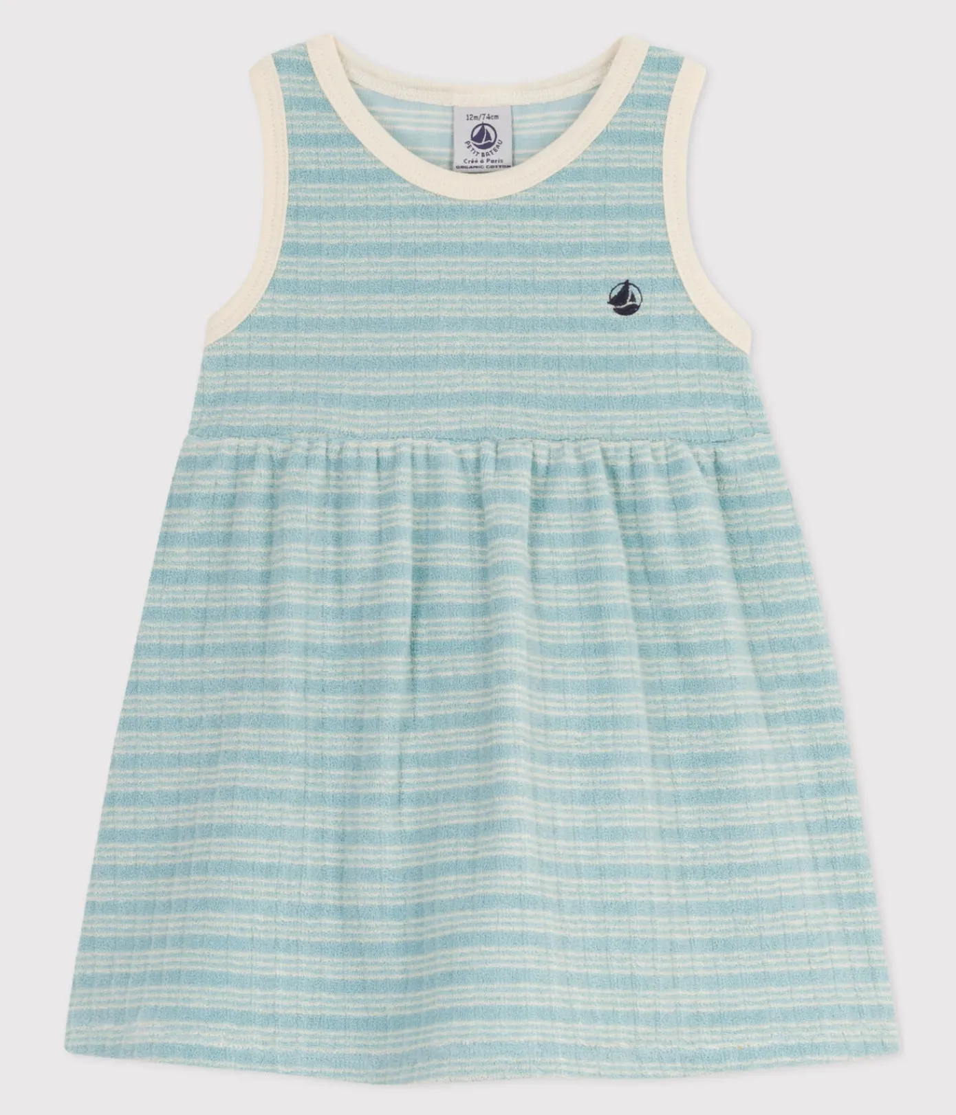 Petit Bateau Kleider*Ärmelloses Baby-Kleid aus gestreiftem Frottee MIMI/ AVALANCHE