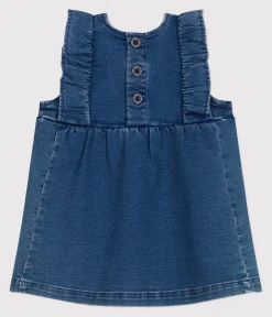 Petit Bateau Kleider*Ärmelloses Baby-Kleid aus Jeansstoff blau BLEU DELAVE