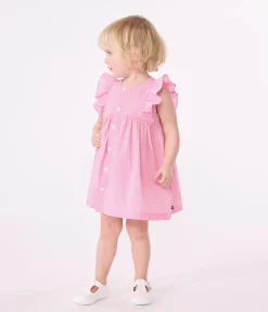 Petit Bateau Kleider*Ärmelloses Baby-Kleid aus leichter Baumwolle und Bloomer mit Vichy-Muster weiss ECUME/ PETAL