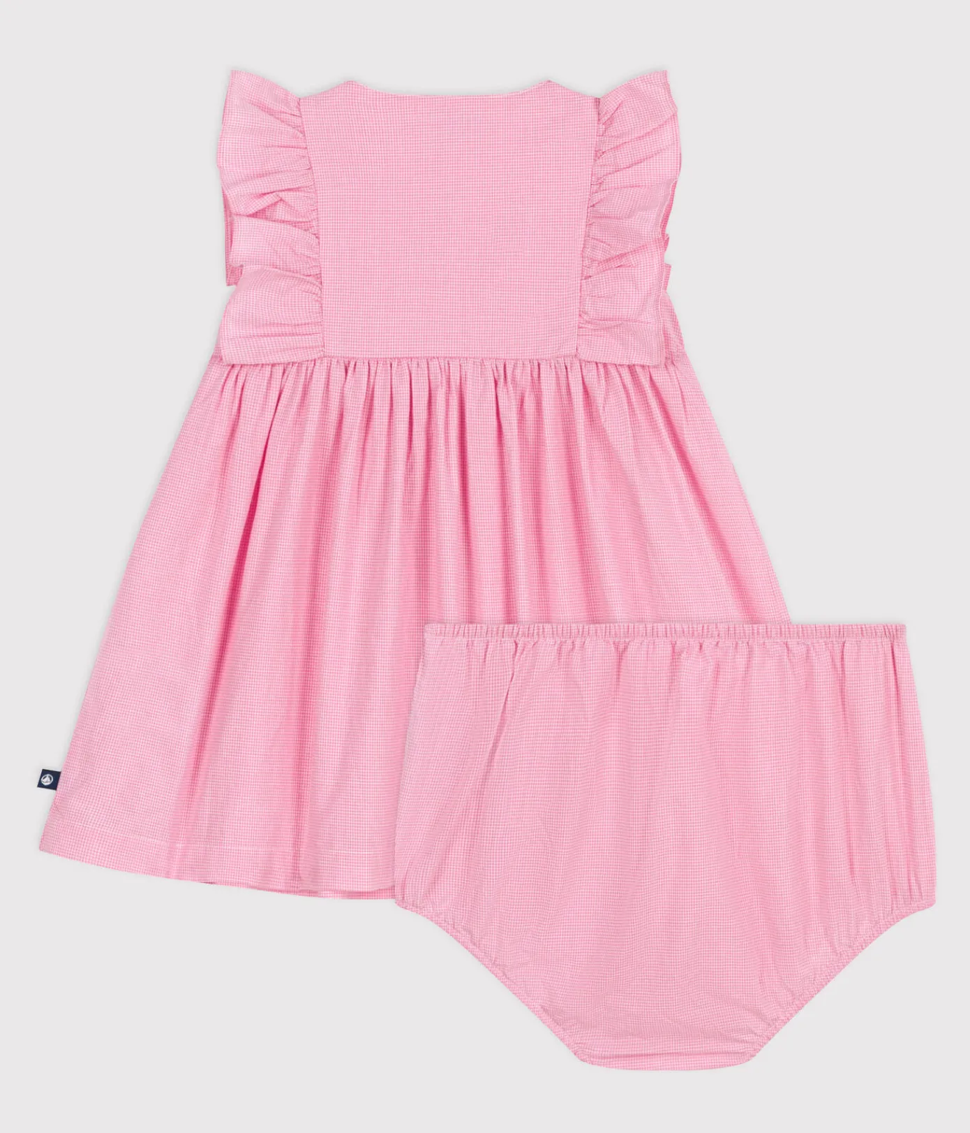 Petit Bateau Kleider*Ärmelloses Baby-Kleid aus leichter Baumwolle und Bloomer mit Vichy-Muster weiss ECUME/ PETAL