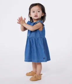 Petit Bateau Kleider*Ärmelloses Baby-Kleid aus leichtem Jeansstoff blau DENIM CLAIR