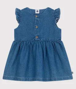 Petit Bateau Kleider*Ärmelloses Baby-Kleid aus leichtem Jeansstoff blau DENIM CLAIR