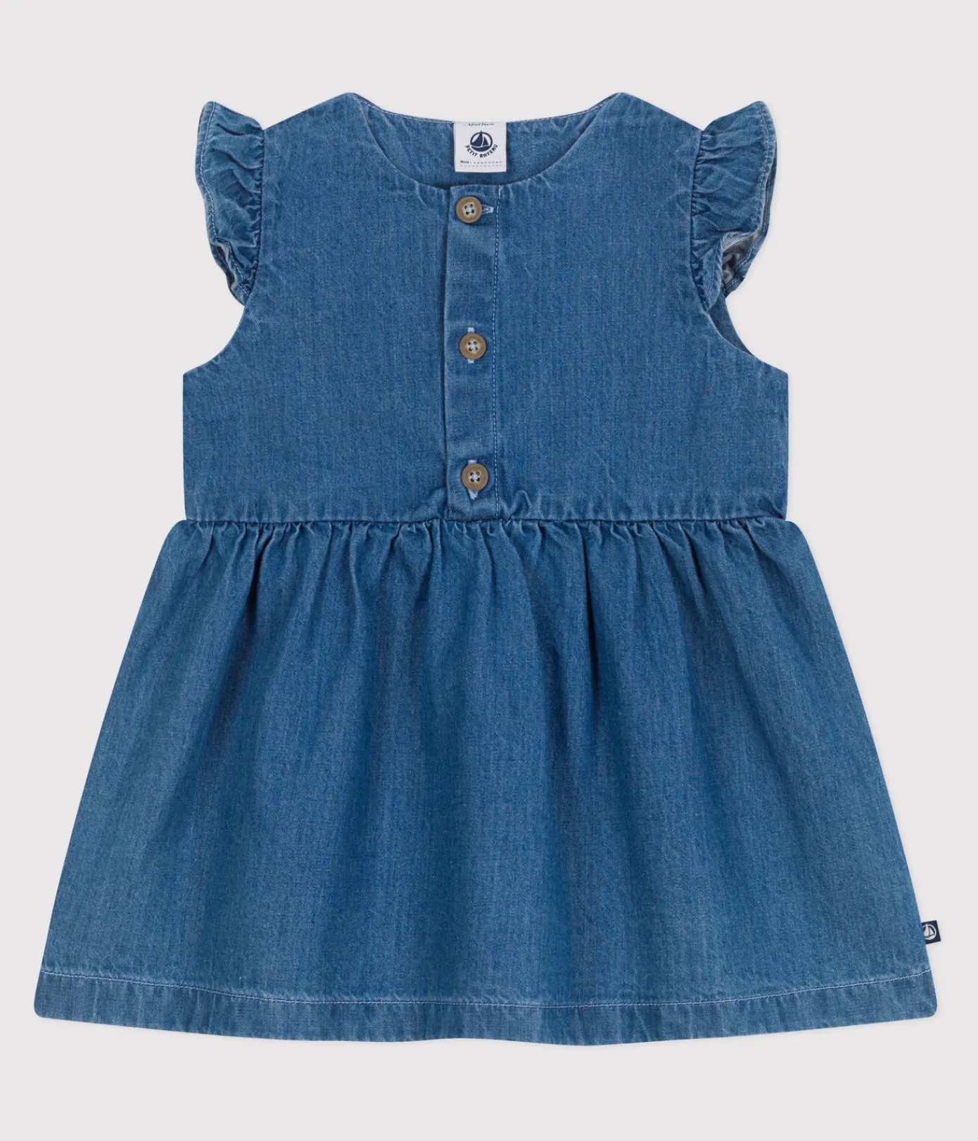 Petit Bateau Kleider*Ärmelloses Baby-Kleid aus leichtem Jeansstoff blau DENIM CLAIR