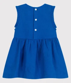 Petit Bateau Kleider*Ärmelloses Baby-Kleid aus Leinen blau PORCELANA