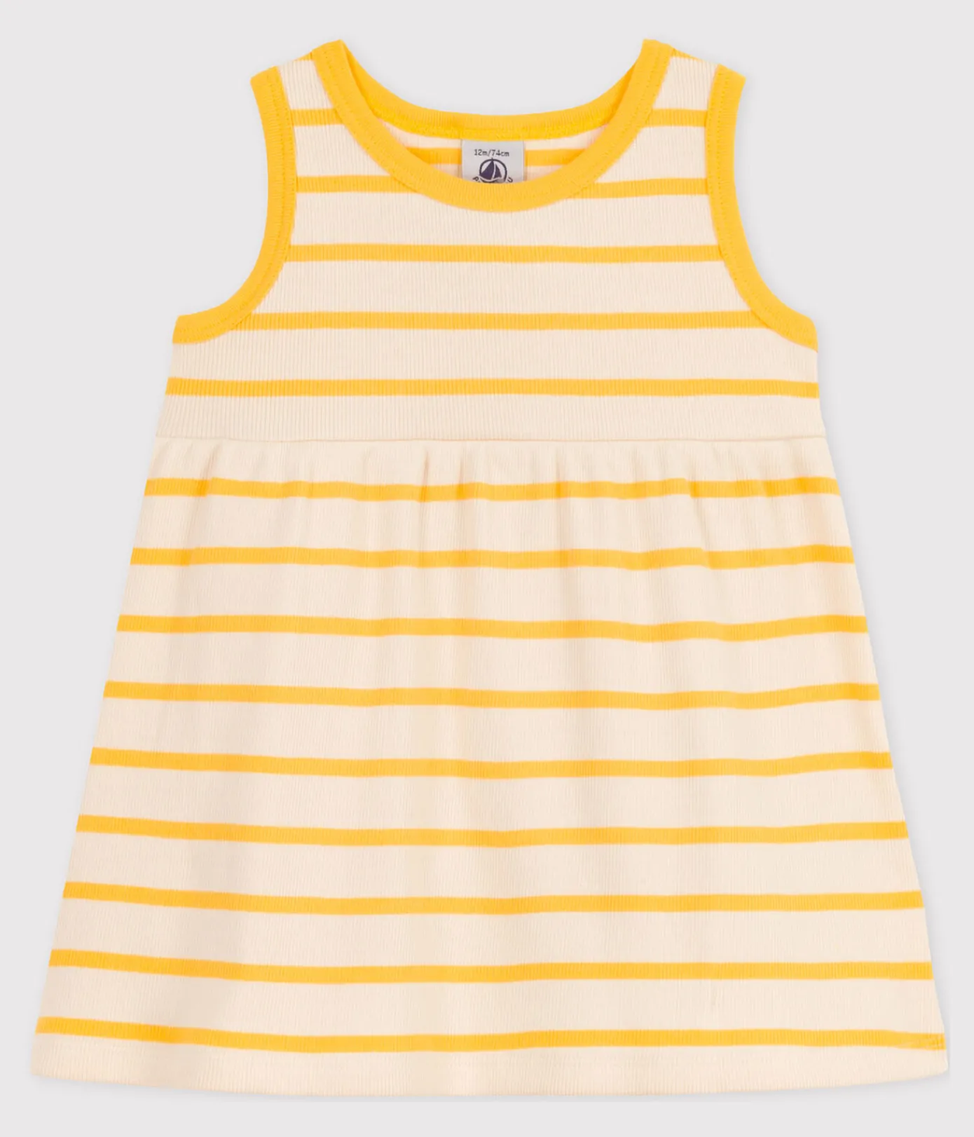 Petit Bateau Kleider*Ärmelloses gestreiftes Baby-Kleid aus Rippstrick gelb AVALANCHE/weiss DAISY