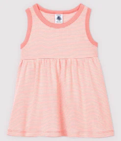 Petit Bateau Kleider*Ärmelloses gestreiftes Baby-Kleid für Mädchen rosa GRETEL/weiss MARSHMALLOW