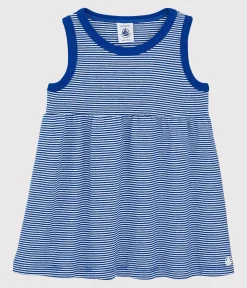 Petit Bateau Kleider*Ärmelloses gestreiftes Baby-Kleid für Mädchen blau SURF/weiss MARSHMALLOW