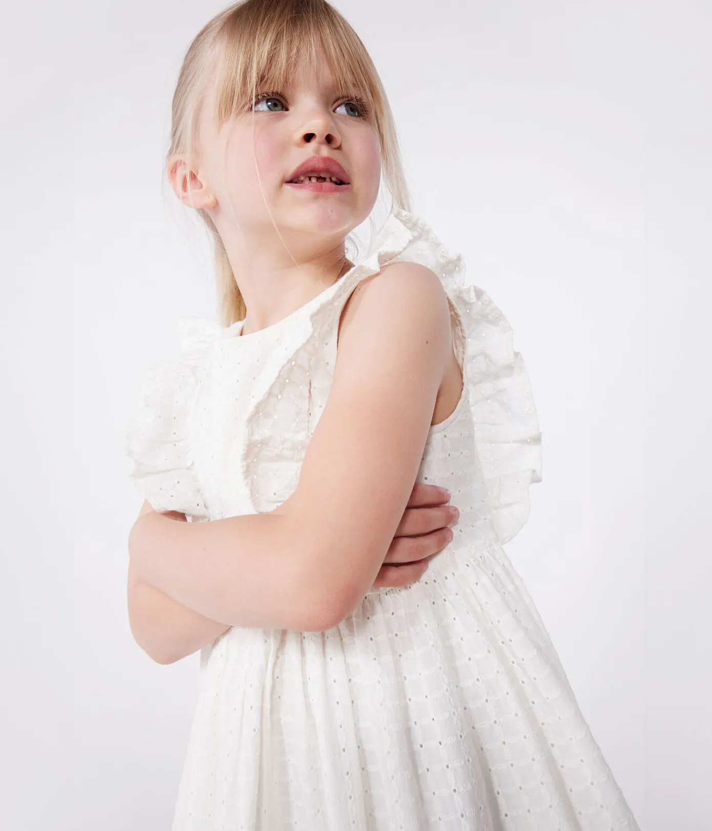 Petit Bateau Kleider, Röcke*Ärmelloses Kinder-Kleid aus Baumwolle weiss MARSHMALLOW