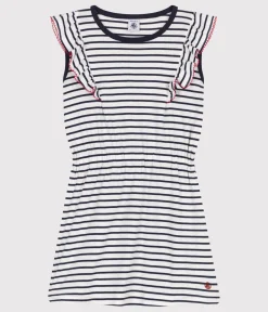 Petit Bateau Kleider, Röcke*Ärmelloses Kinder-Kleid aus Baumwolle mit Streifen weiss MARSHMALLOW/blau SMOKING