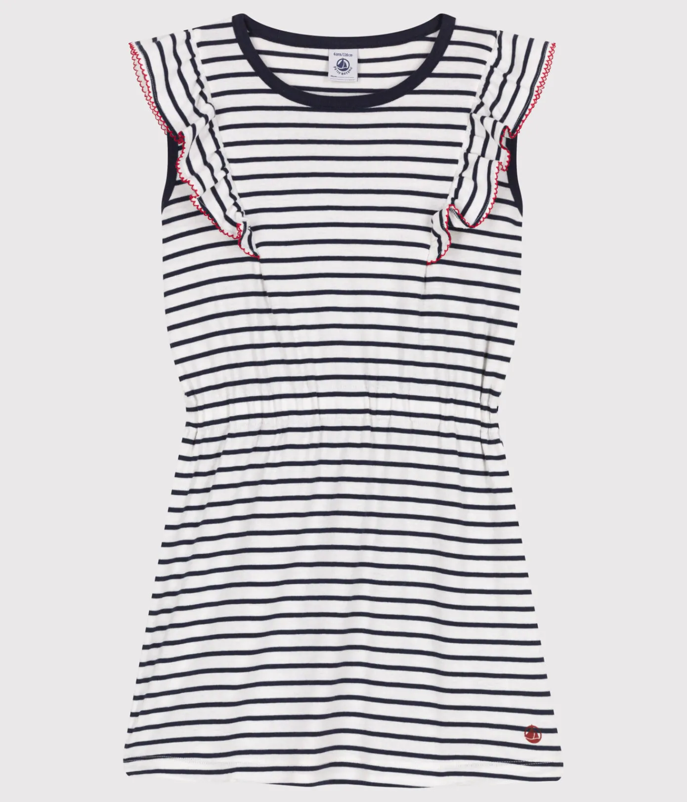 Petit Bateau Kleider, Röcke*Ärmelloses Kinder-Kleid aus Baumwolle mit Streifen weiss MARSHMALLOW/blau SMOKING