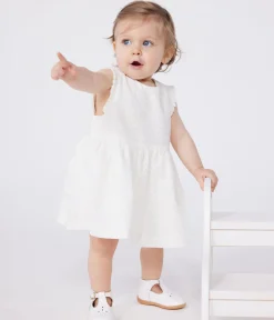 Petit Bateau Kleider*Ärmelloses weißes Baby-Kleid aus Baumwolle mit Lochspitze weiss MARSHMALLOW