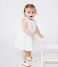 Petit Bateau Kleider*Ärmelloses weißes Baby-Kleid aus Baumwolle mit Lochspitze weiss MARSHMALLOW