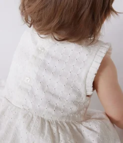 Petit Bateau Kleider*Ärmelloses weißes Baby-Kleid aus Baumwolle mit Lochspitze weiss MARSHMALLOW