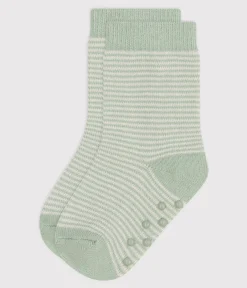 Petit Bateau Socken, Schühchen*Rutschfeste Babysocken aus Baumwolle grün HERBIER/ MARSHMALLOW