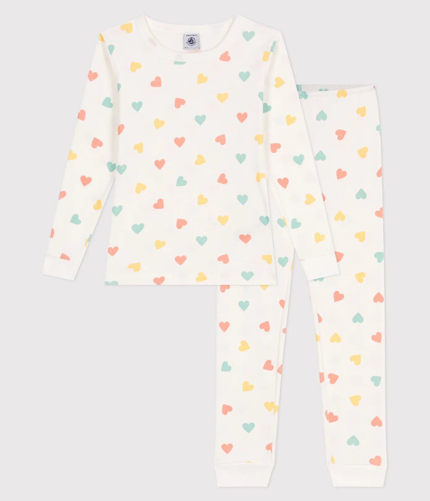 Petit Bateau Schlafanzüge, Pyjamas|Schlafanzüge, Nachthemden*Sehr taillierter Kinderpyjama aus bedruckter Baumwolle weiss MARSHMALLOW/weiss MULTICO