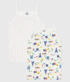 Petit Bateau Unterhemden, Tanktops|T-Shirts, Tops, Oberteile*Set Kinder Spaghetti-Tops aus Baumwolle mit Paris-Motiv variante 1
