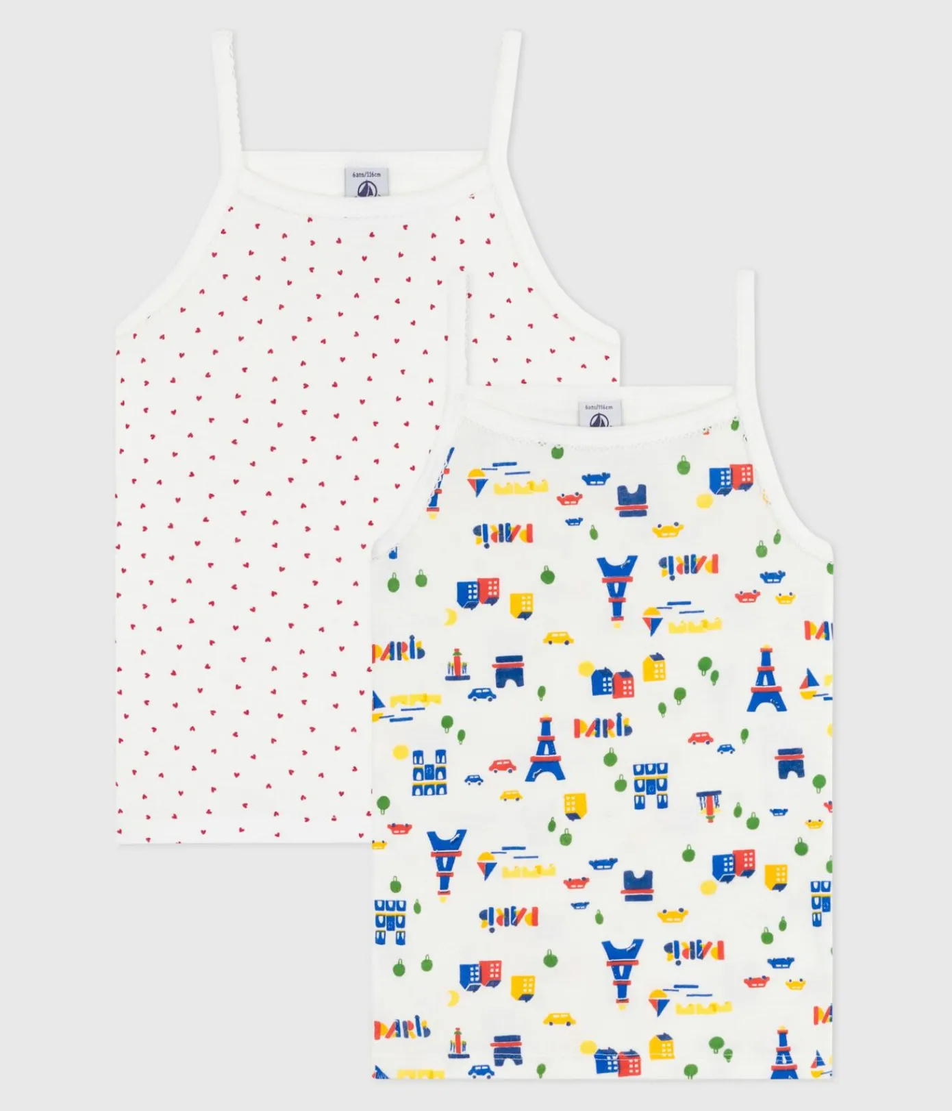 Petit Bateau Unterhemden, Tanktops|T-Shirts, Tops, Oberteile*Set Kinder Spaghetti-Tops aus Baumwolle mit Paris-Motiv variante 1