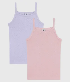 Petit Bateau Unterhemden, Tanktops|T-Shirts, Tops, Oberteile*Set Kinder-Spaghetti-Tops aus Baumwolle mit Lochstickerei. variante 1