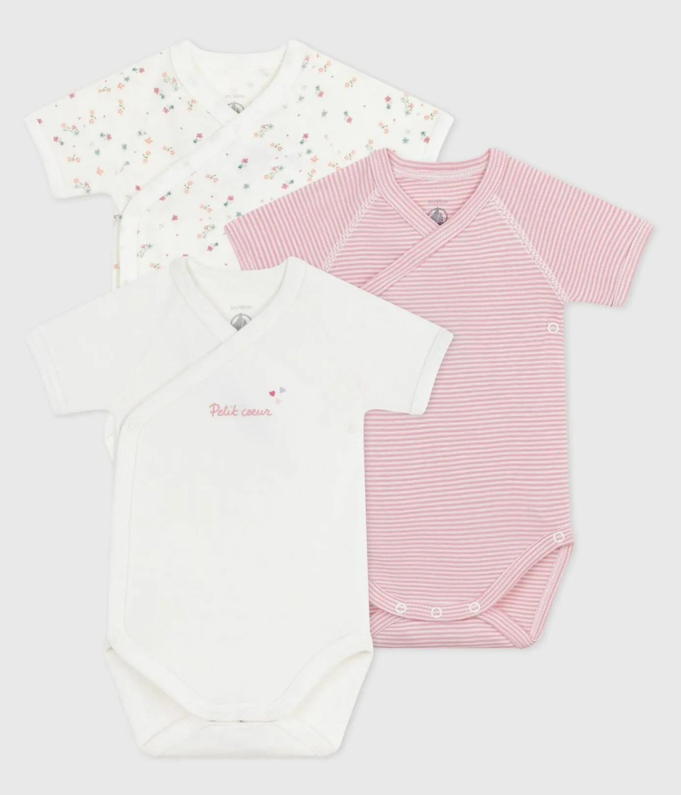 Petit Bateau Bodys|Newborn*Set kurzärmeliger Wickelbodys aus bedruckter Baumwolle variante 2
