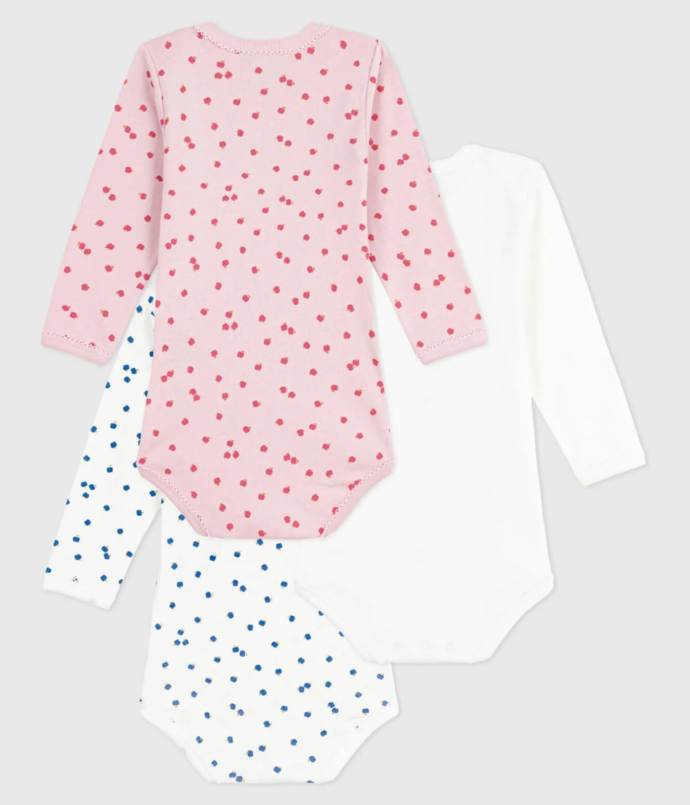 Petit Bateau Bodys*Set langärmeliger Baby-Bodys aus Baumwolle mit Apfelmotiv variante 1