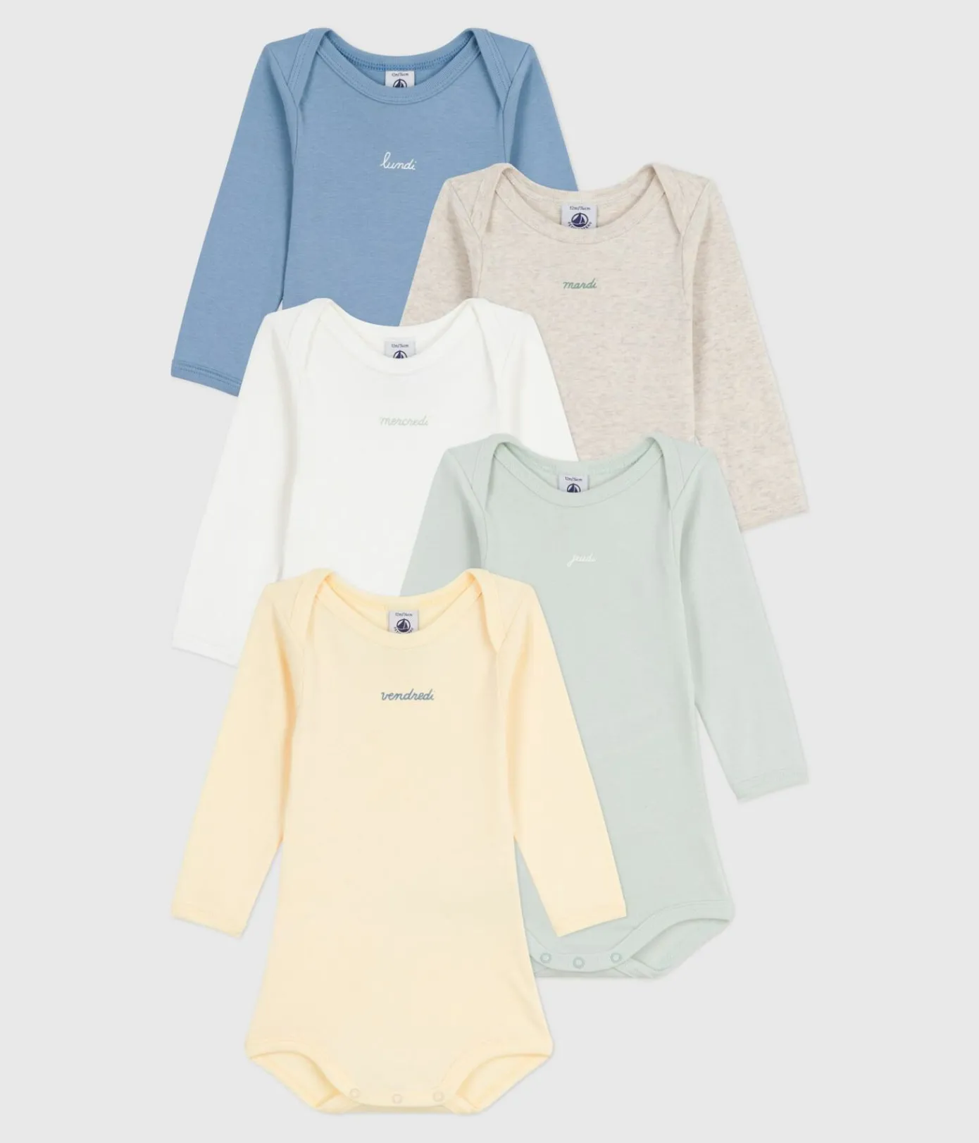 Petit Bateau Bodys*Set langärmeliger Baby-Bodys aus Baumwolle mit Wochentagen variante 1