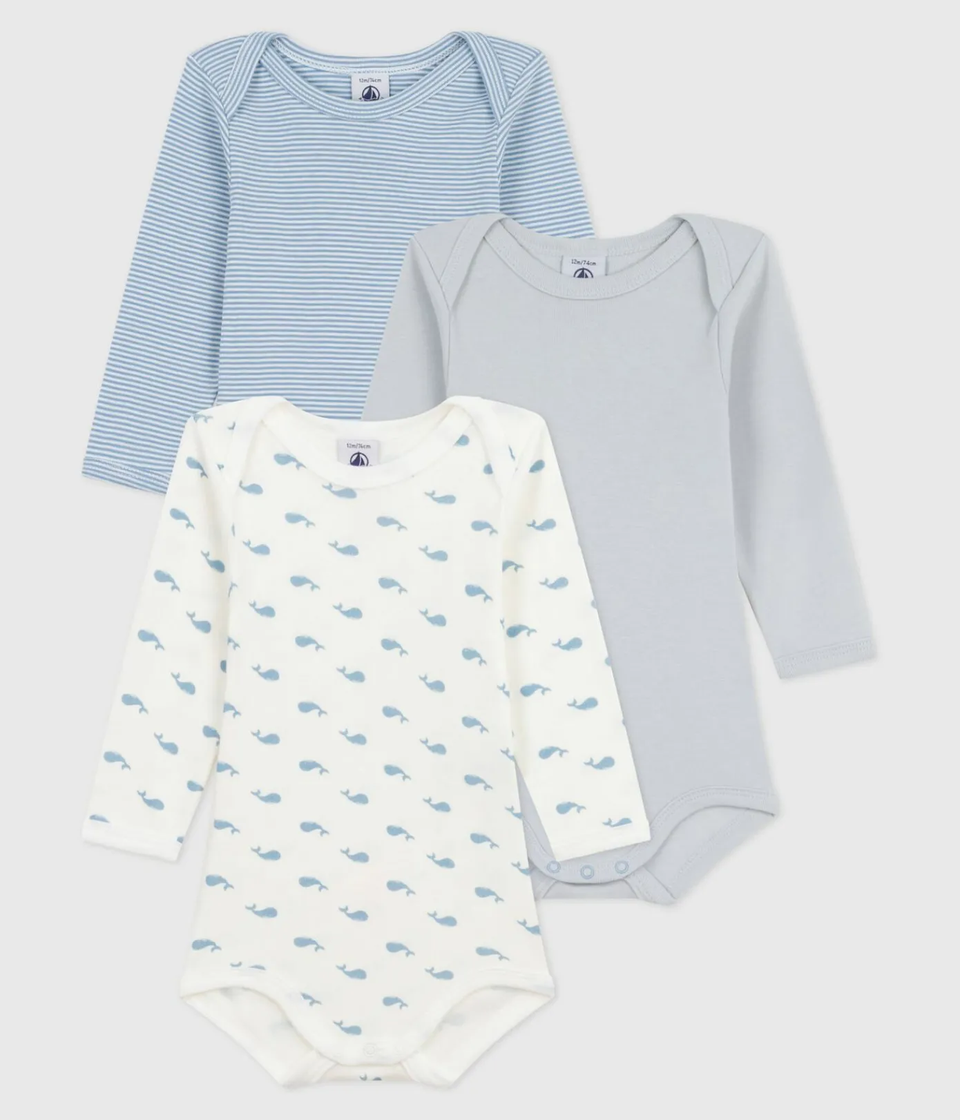 Petit Bateau Bodys*Set langärmeliger Baby-Bodys aus Baumwolle mit Walmotiv variante 1