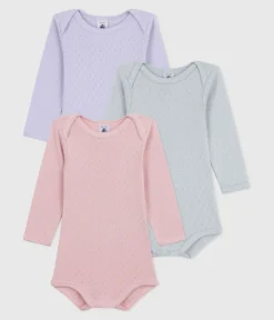 Petit Bateau Bodys*Set langärmeliger Baby-Bodys aus Baumwolle mit Lochstickerei variante 1