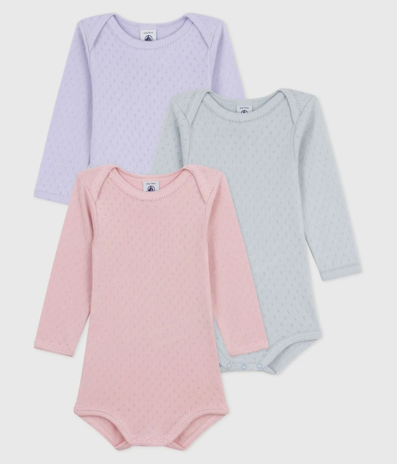 Petit Bateau Bodys*Set langärmeliger Baby-Bodys aus Baumwolle mit Lochstickerei variante 1
