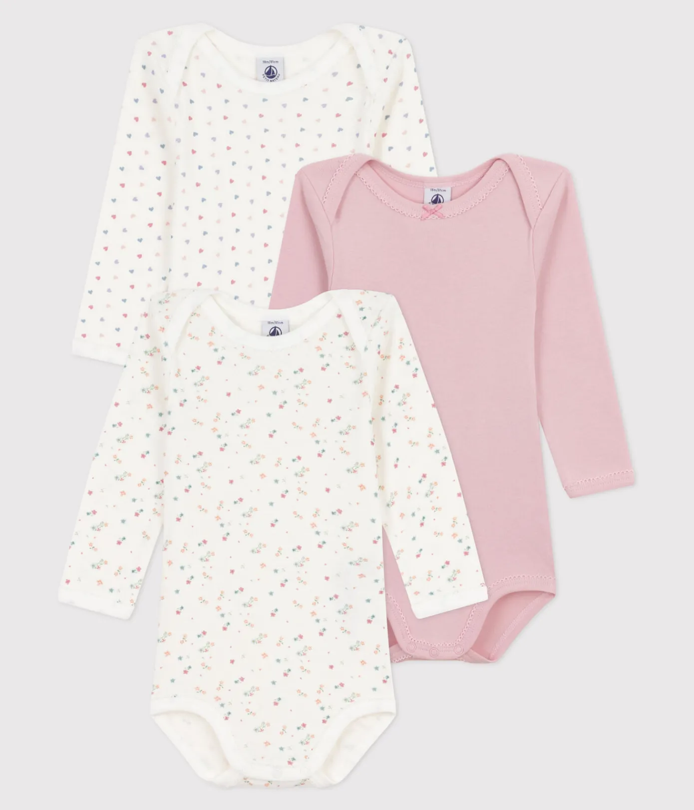 Petit Bateau Bodys*Set langärmeliger Baby-Bodys aus Baumwolle mit Blumenmotiv variante 1