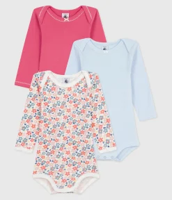 Petit Bateau Bodys*Set langärmeliger Baby-Bodys aus Baumwolle mit Blumenmotiv variante 1