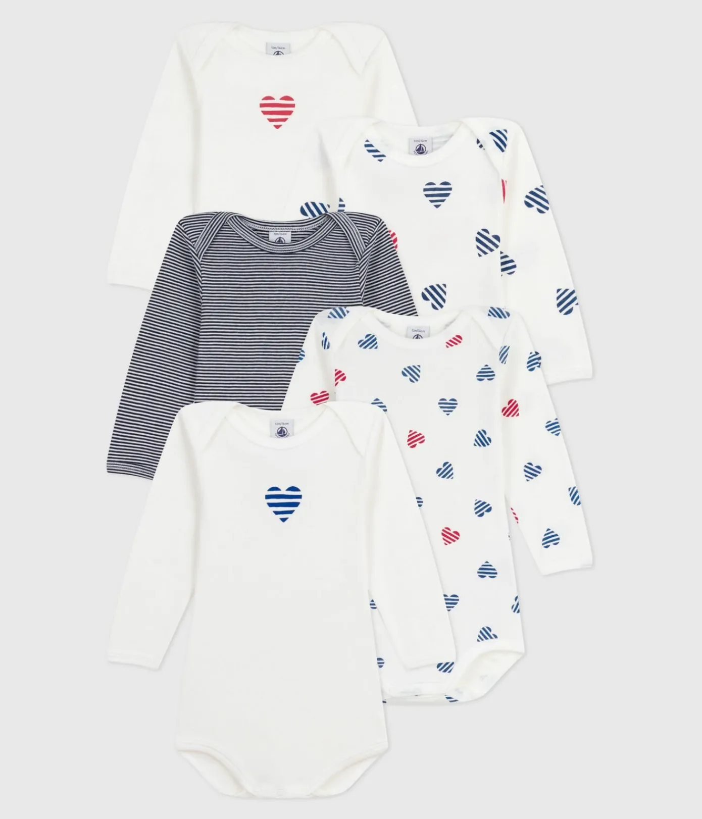 Petit Bateau Bodys*Set langärmeliger Baby-Bodys aus Baumwolle mit Herzmotiv variante 1