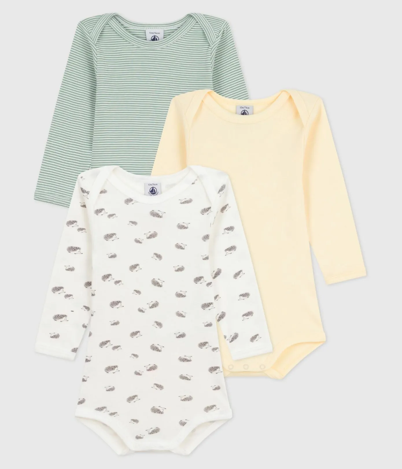 Petit Bateau Bodys*Set langärmeliger Baby-Bodys aus Baumwolle mit Igelmotiv variante 1
