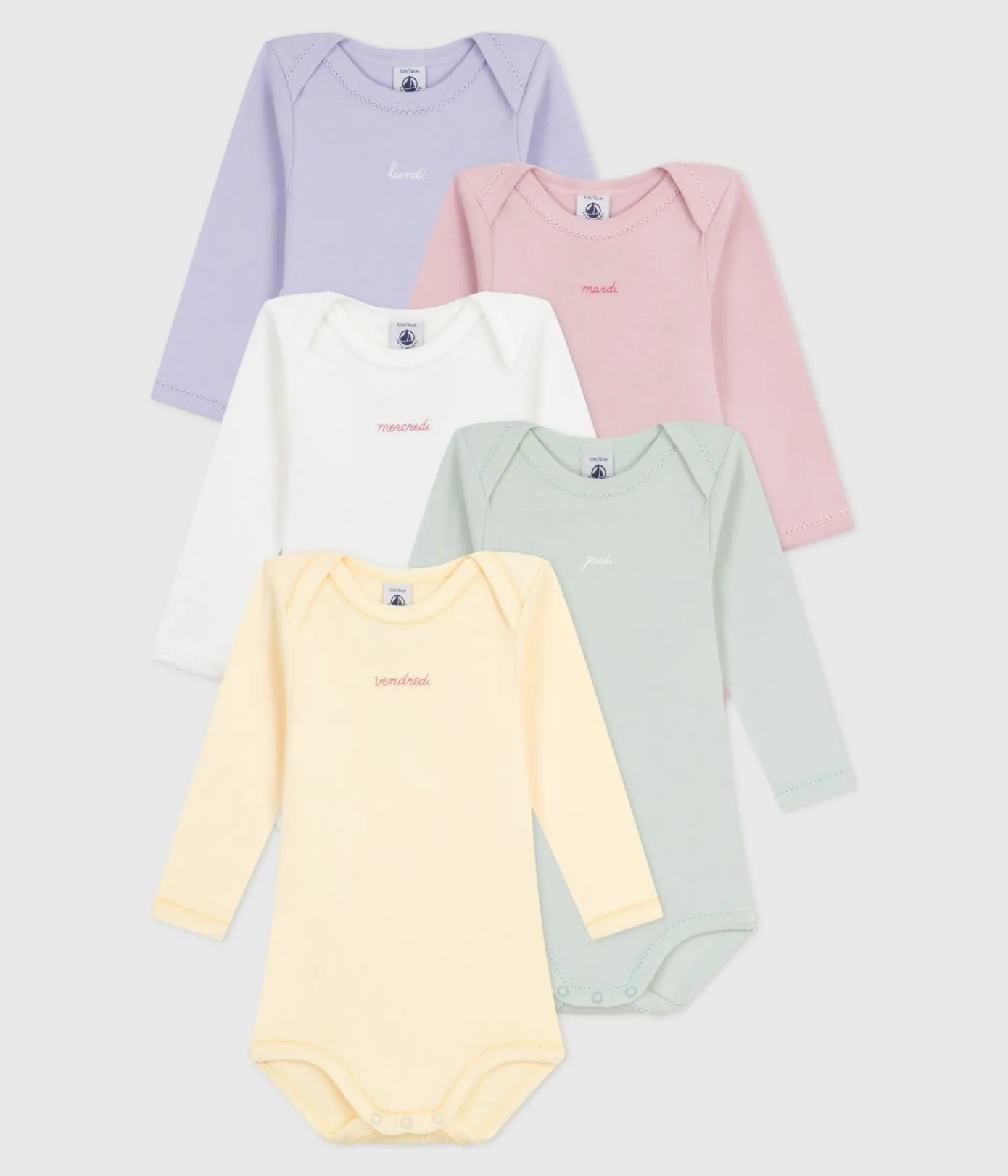 Petit Bateau Bodys*Set langärmeliger Baby-Bodys aus Baumwolle mit Wochentagen variante 1