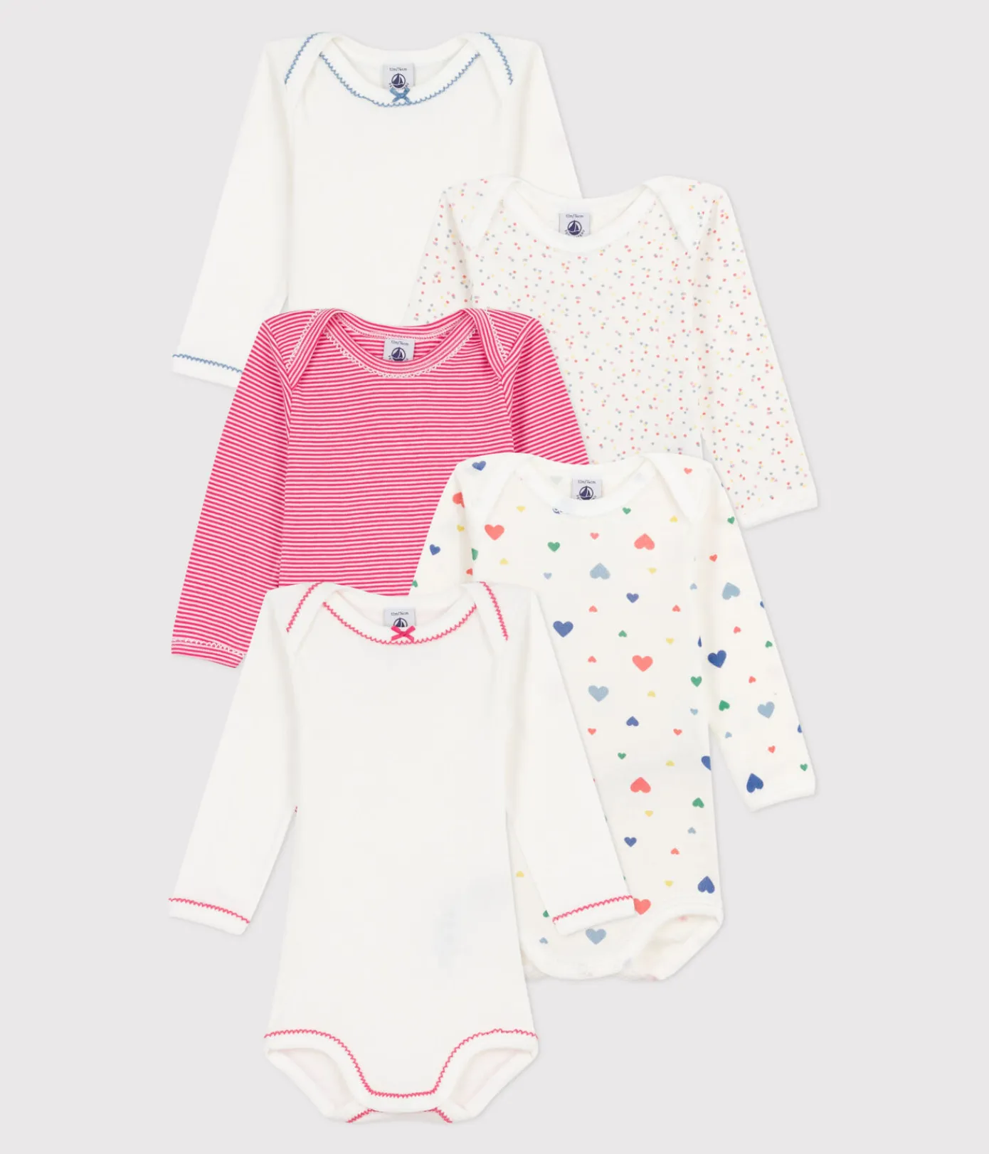 Petit Bateau Bodys*Set langärmeliger Baby-Bodys aus Baumwolle mit Herzmotiv variante 1