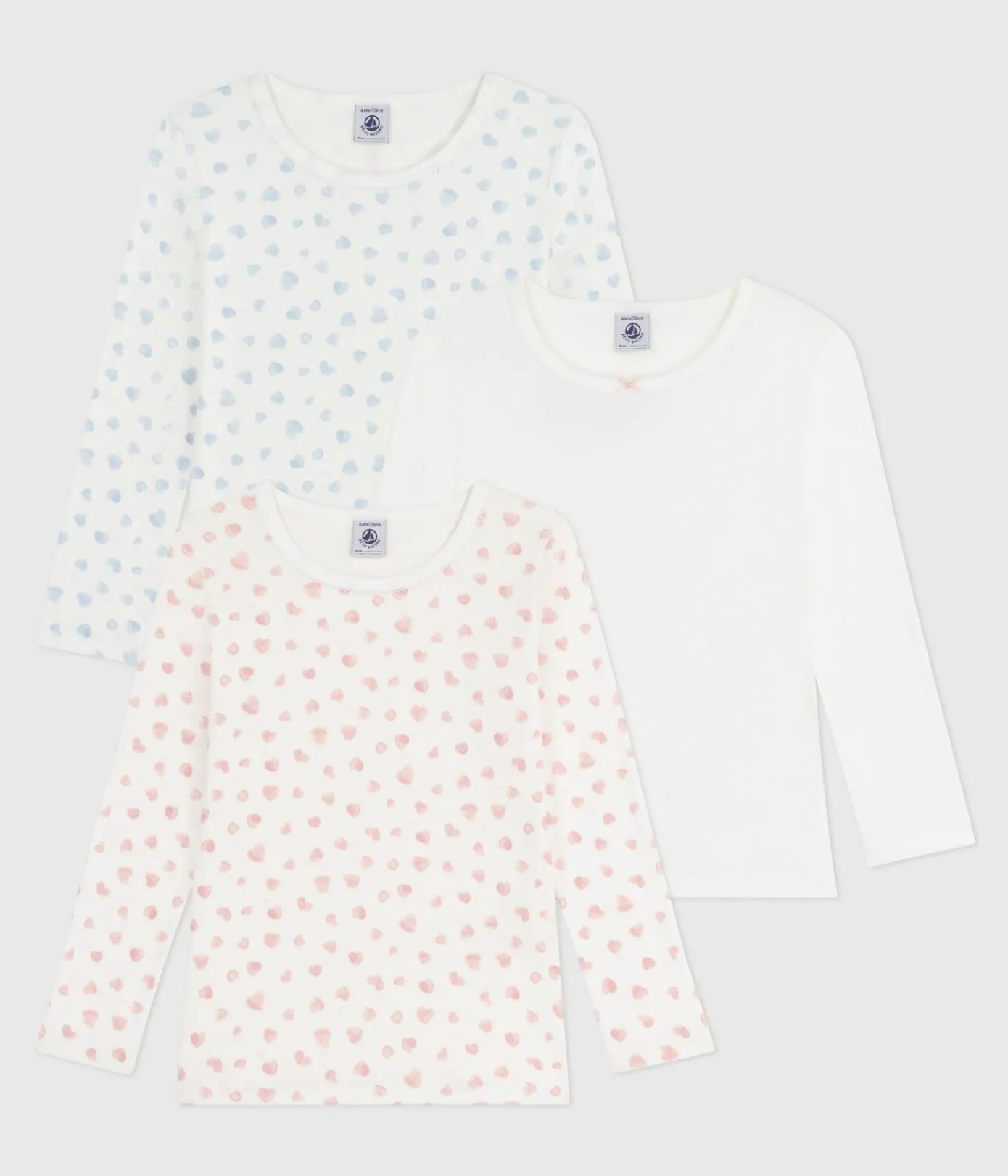 Petit Bateau Unterhemden, Tanktops|T-Shirts, Tops, Oberteile*Set langärmeliger Kinder T-Shirts aus Baumwolle mit Herzmotiv variante 1